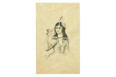 Lot 141 - TWO TINTED PORTRAIT SKETCHES OF A QAJAR YOUTH AND A QAJAR LADY