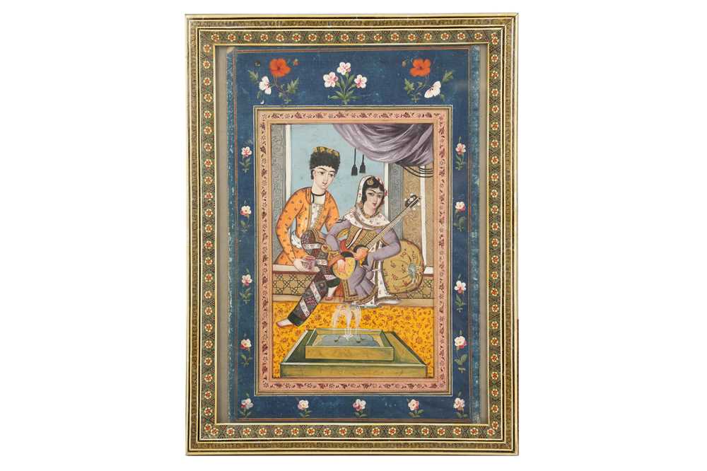 Lot 189 - AN INTERIOR SCENE WITH A LADY PLAYING A PERSIAN TAR (LUTE)