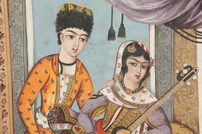 Lot 189 - AN INTERIOR SCENE WITH A LADY PLAYING A PERSIAN TAR (LUTE)