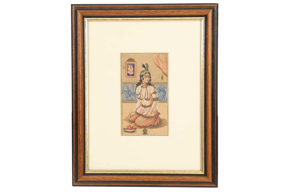 Lot 154 - A PORTRAIT OF A QAJAR COURTESAN WAITING FOR HER LOVER