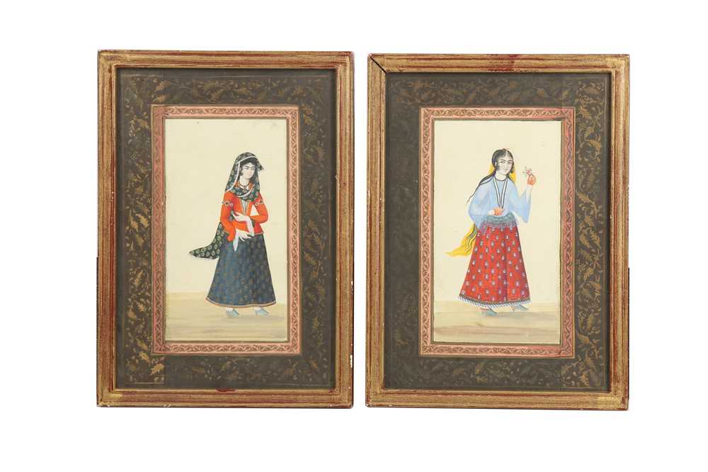 Lot 134 - TWO SMALL ALBUM PAGES WITH PORTRAITS OF QAJAR BEAUTIES