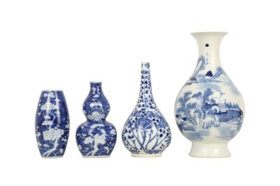 Lot 835 - FOUR CHINESE BLUE AND WHITE VASES.