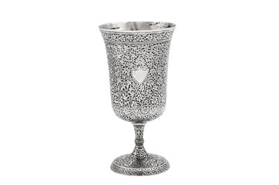 Lot 145 - A late 19th century Anglo – Indian unmarked silver goblet, Kashmir circa 1890
