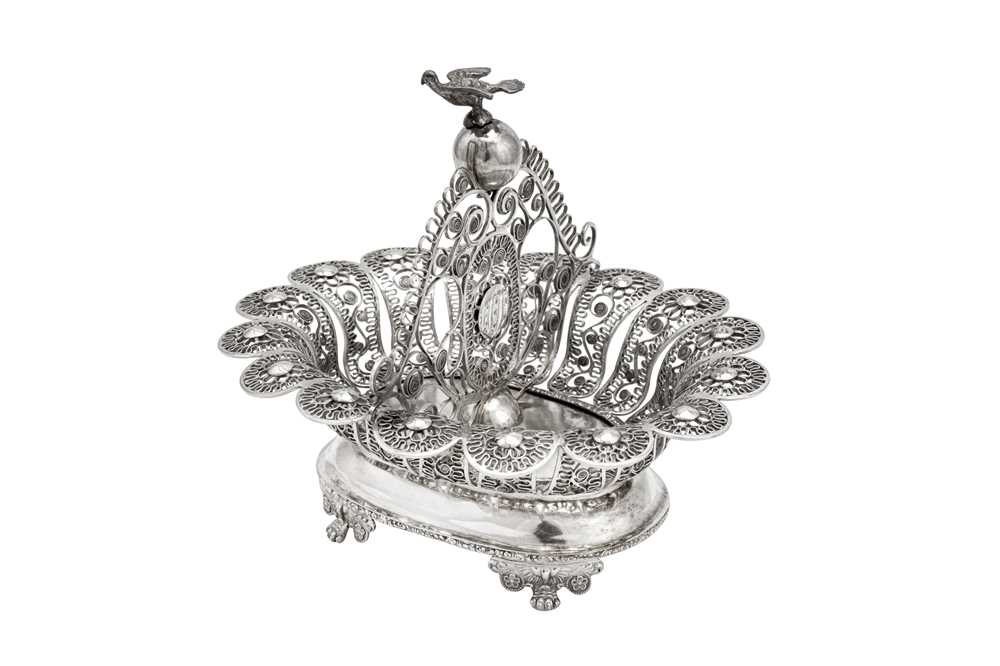 Lot 375 - A mid-19th century Greek silver filigree basket, Athens circa 1850 marked KANAS