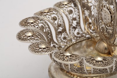 Lot 375 - A mid-19th century Greek silver filigree basket, Athens circa 1850 marked KANAS