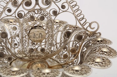 Lot 375 - A mid-19th century Greek silver filigree basket, Athens circa 1850 marked KANAS
