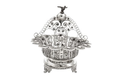Lot 375 - A mid-19th century Greek silver filigree basket, Athens circa 1850 marked KANAS