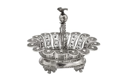 Lot 375 - A mid-19th century Greek silver filigree basket, Athens circa 1850 marked KANAS