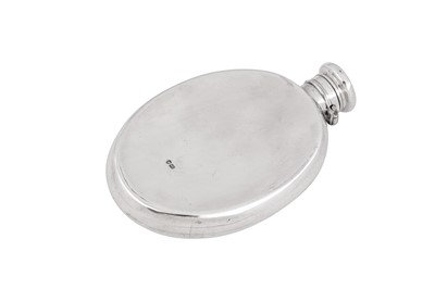Lot 85 - A Victorian provincial sterling silver spirit hip flask, Chester 1877 by Barnet Henry Joseph & Co