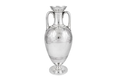 Lot 603 - A Victorian sterling silver amphora vase, London 1864 by Edward & John Barnard