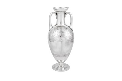 Lot 603 - A Victorian sterling silver amphora vase, London 1864 by Edward & John Barnard