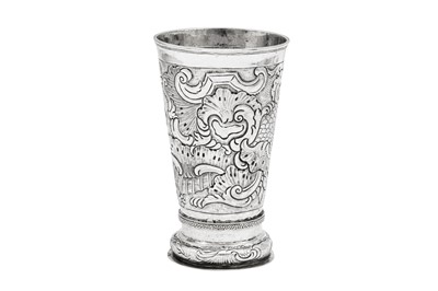 Lot 392 - A large Catherine II mid-18th century Russian 84 zolotnik beaker, Moscow probably 1763 by TC over T (unidentified, Postnikova 2940)