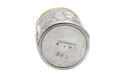 Lot 449 - A late 17th century German parcel gilt silver beaker, Augsburg circa 1680, makers mark obscured possibly for Hans Philipp Sigmund (active 1659-88)