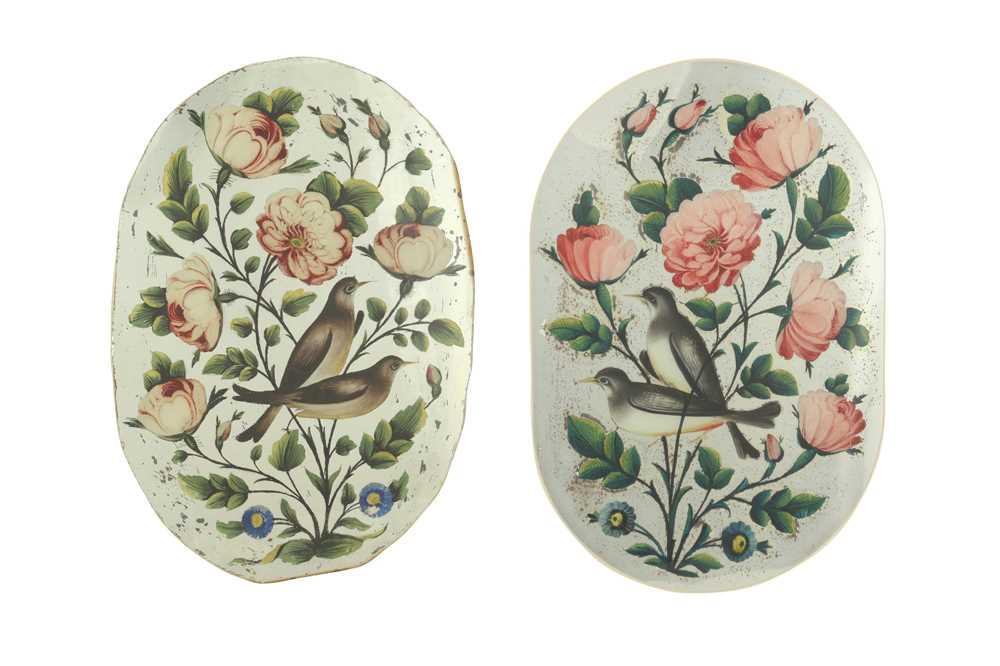 Lot 195 - TWO REVERSE GLASS PAINTINGS WITH A GOL-O-BOLBOL MOTIF