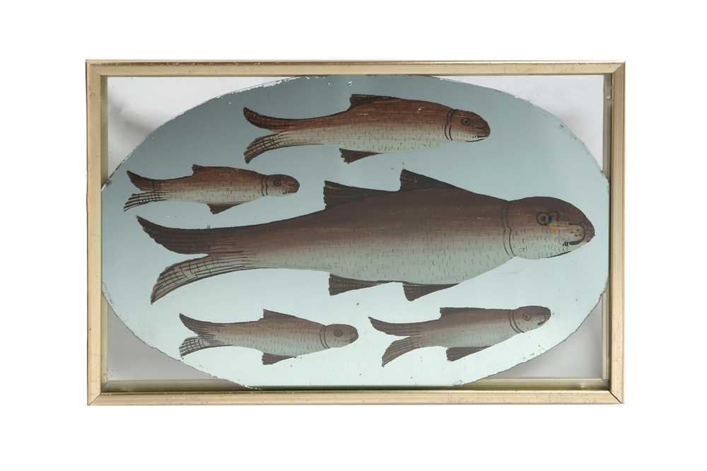 Lot 194 - A REVERSE GLASS PAINTING OF TROUTS