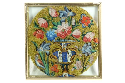 Lot 200 - TWO QAJAR REVERSE GLASS PAINTINGS WITH FLORAL TRIUMPHS