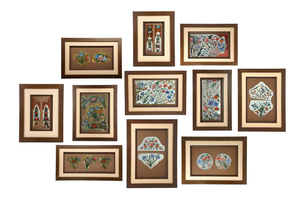 Lot 196 - ELEVEN FRAGMENTS AND ARCHITECTURAL PANELS OF REVERSE GLASS PAINTINGS
