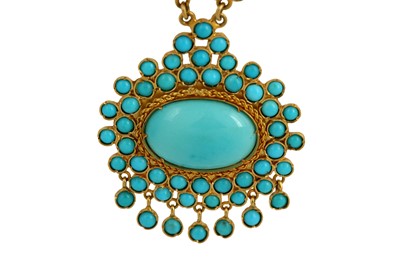 Lot 169 - A TURQUOISE-ENCRUSTED GOLD PENDANT