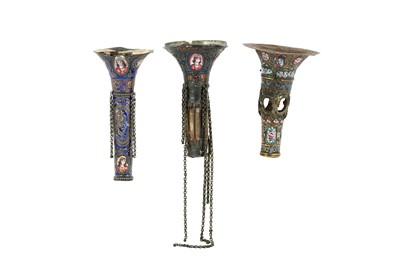 Lot 210 - THREE SECTIONS OF POLYCHROME-PAINTED ENAMELLED WATER PIPES (QALYAN)
