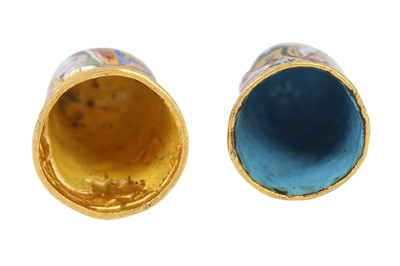 Lot 218 - TWO POLYCHROME-PAINTED ENAMELLED GOLD THIMBLES