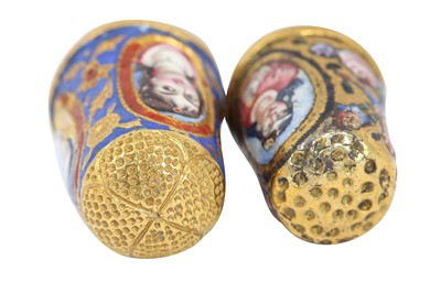 Lot 218 - TWO POLYCHROME-PAINTED ENAMELLED GOLD THIMBLES
