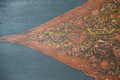 Lot 101 - THREE LARGE QAJAR LACQUERED AND POLYCHROME-PAINTED WOODEN ARCHITECTURAL PANELS