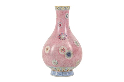 Lot 728 - A CHINESE FAMILLE ROSE PINK-GROUND BOTTLE VASE.