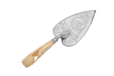 Lot 125 - A Victorian sterling silver and ivory presentation trowel, London 1873 by Henry and Henry Lias