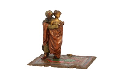 Lot 683 - A COLD-PAINTED EROTIC BRONZE FIGURE OF A SLAVE TRADER BY FRANZ XAVIER BERGMAN (1861 - 1936)