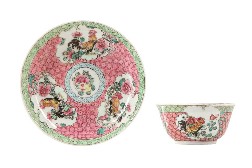Lot 117 - A CHINESE FAMILLE ROSE TEA BOWL AND SAUCER.