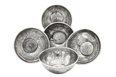 Lot 262 - A set of five early 20th century Egyptian unmarked silver bowls, Cairo circa 1900