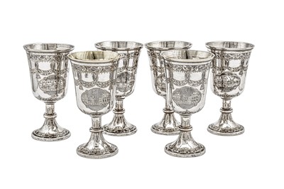 Lot 279 - A rare set of six mid-19th century Armenian parcel gilt silver goblets, Van circa 1870