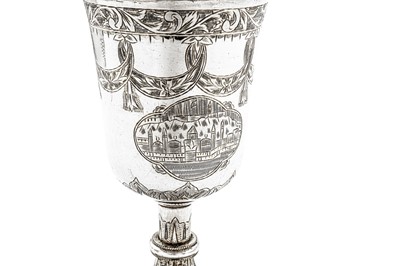 Lot 279 - A rare set of six mid-19th century Armenian parcel gilt silver goblets, Van circa 1870