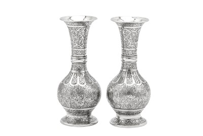 Lot 320 - A pair of early 20th century Iranian (Persian) silver posy vases, Isfahan circa 1920