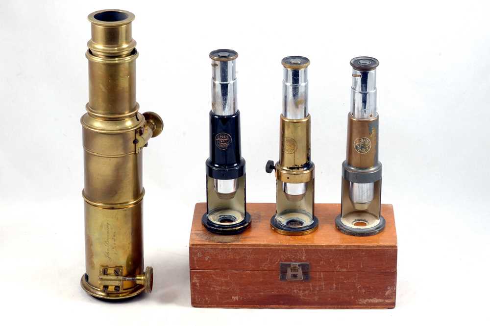 Lot 320 - A Large, Freestanding Brass Field Microscope by John Browning & 3 Others.