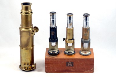 Lot 183 - A Large, Freestanding Brass Field Microscope by John Browning & 3 Others