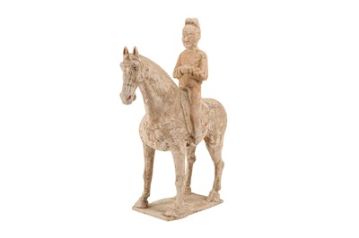Lot 156 - A CHINESE POTTERY HORSE AND RIDER.
