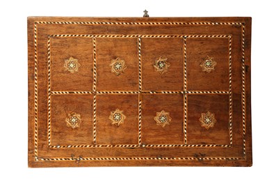 Lot 315 - λ AN HISPANO-MORESQUE IVORY, STAINED WOOD AND BONE-INLAID PORTABLE DOCUMENT HOLDER