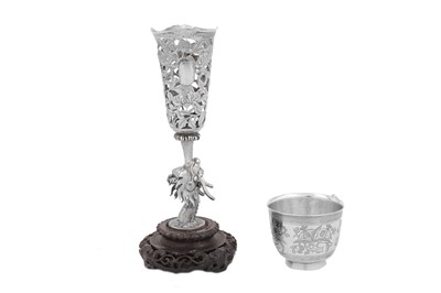 Lot 237 - An early 20th century Chinese Export unmarked silver vase, Canton circa 1910