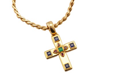 Lot 27 - Cartier l A multi-gem byzantine cross pendant necklace