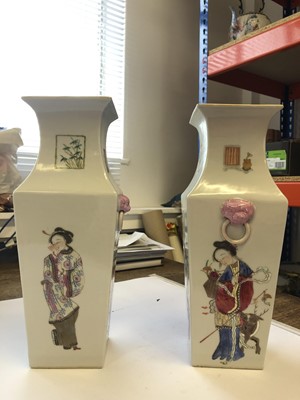 Lot 285 - A PAIR OF CHINESE FAMILLE ROSE 'LADIES' VASES.