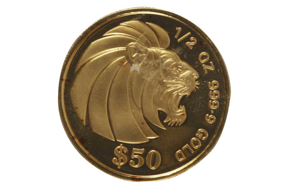 Lot 41 - SINGAPORE, 50 DOLLARS, GOLD LION, 1990, 1/2oz