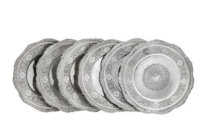Lot 301 - A set of six mid-20th century Iranian (Persian) silver serving dishes, Isfahan circa 1950 mark of Husain Parvaresh
