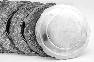 Lot 301 - A set of six mid-20th century Iranian (Persian) silver serving dishes, Isfahan circa 1950 mark of Husain Parvaresh