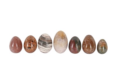 Lot 336 - A COLLECTION OF SEVEN HARD STONE MINERAL EGGS