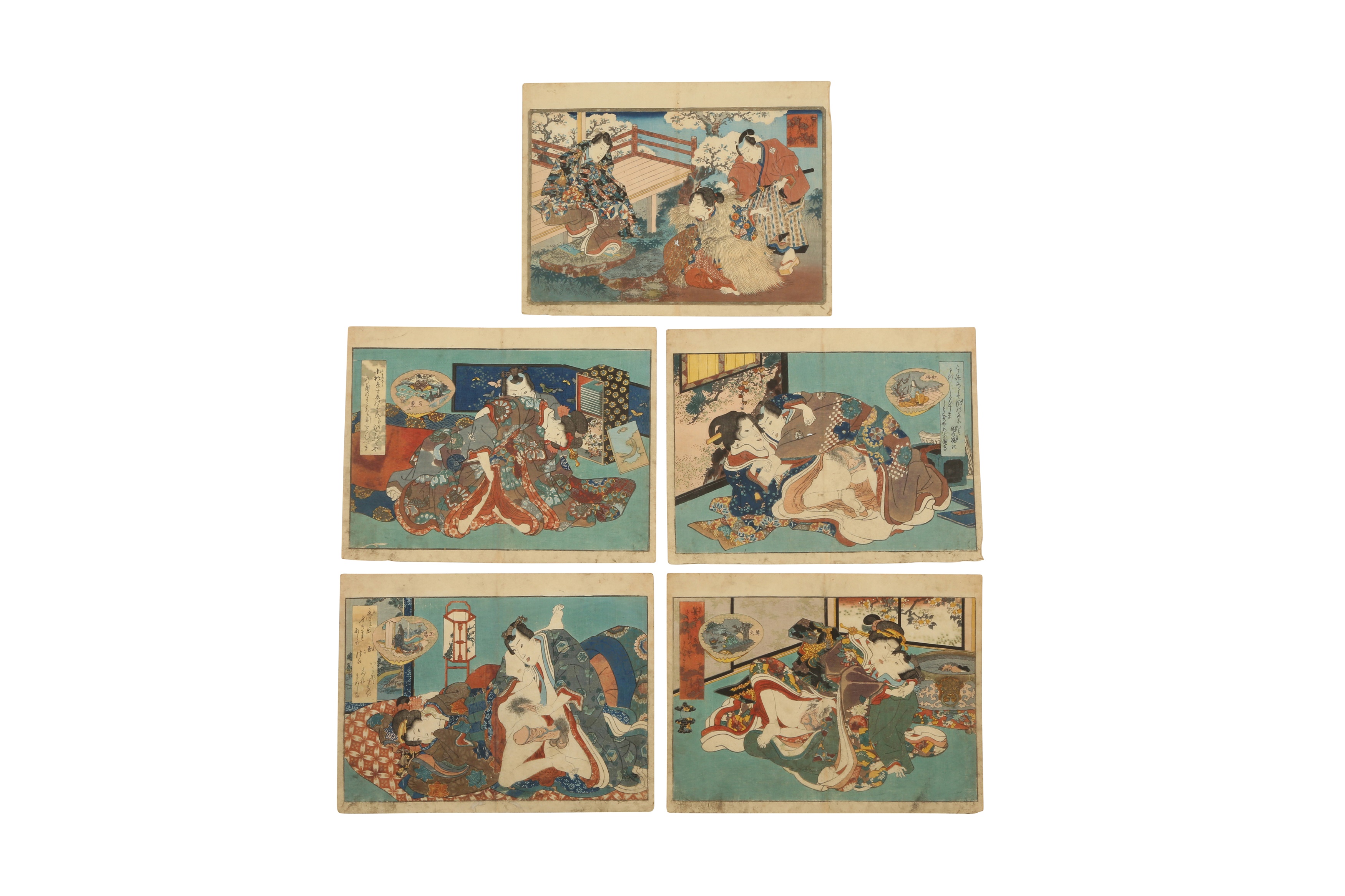 Typical Shunga Example Lot 547 - FIVE JAPANESE SHUNGA PRINTS.