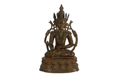 Lot 1098 - A TIBETAN LACQUERED AND GILT-BRONZE FIGURE OF BUDDHA SAKYAMUNI.