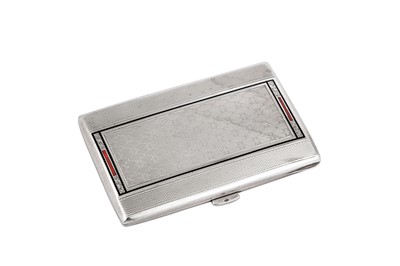 Lot 110 - An early 20th century Art Deco continental sterling silver and enamel cigarette case, import marks for London 1926 by George Stockwell