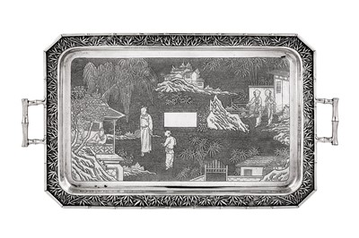 Lot 252 - A late 19th century Chinese Export silver twin handled tray, Canton circa 1890 retailed by Wang Hing