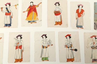 Lot 731 - A COSTUME CARD AND TWENTY-THREE INDIAN COSTUME MICA OVERLAYS AND EIGHT SIMILAR COMPOSITIONS